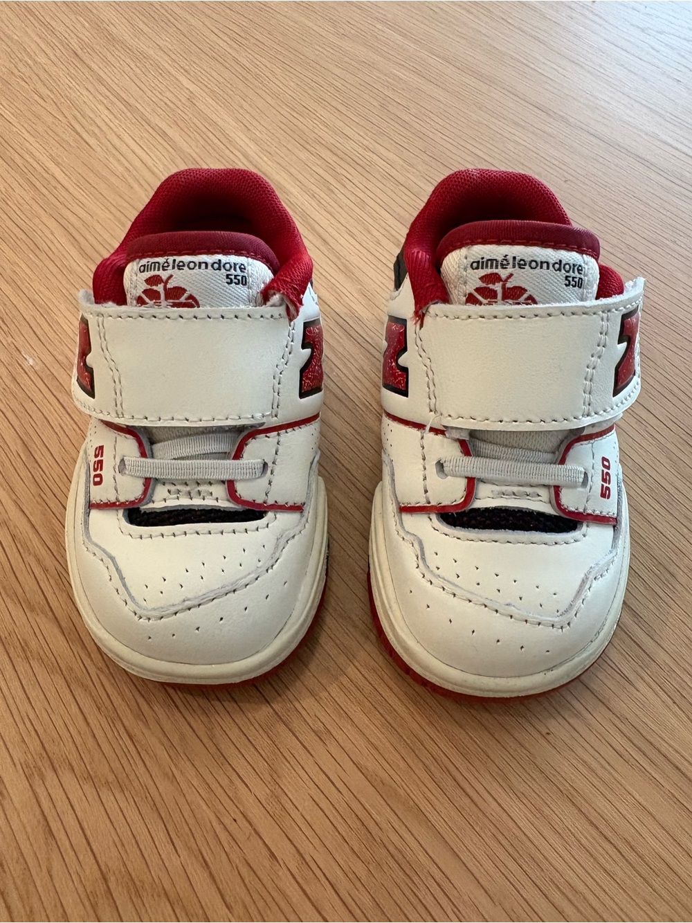 Kids White and Red 550 Velcro Sneakers